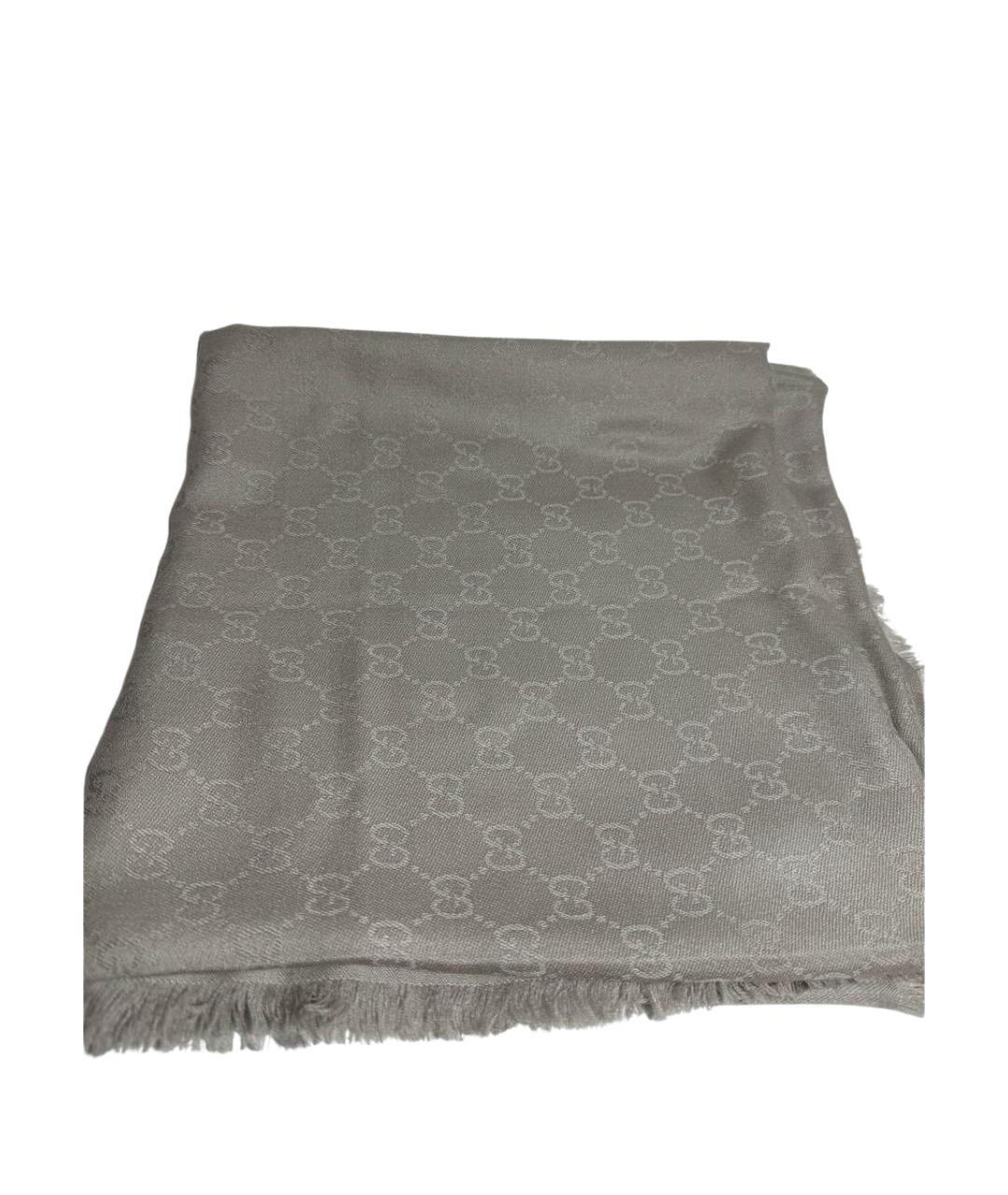 GUCCI Серый шелковый шарф, фото 1