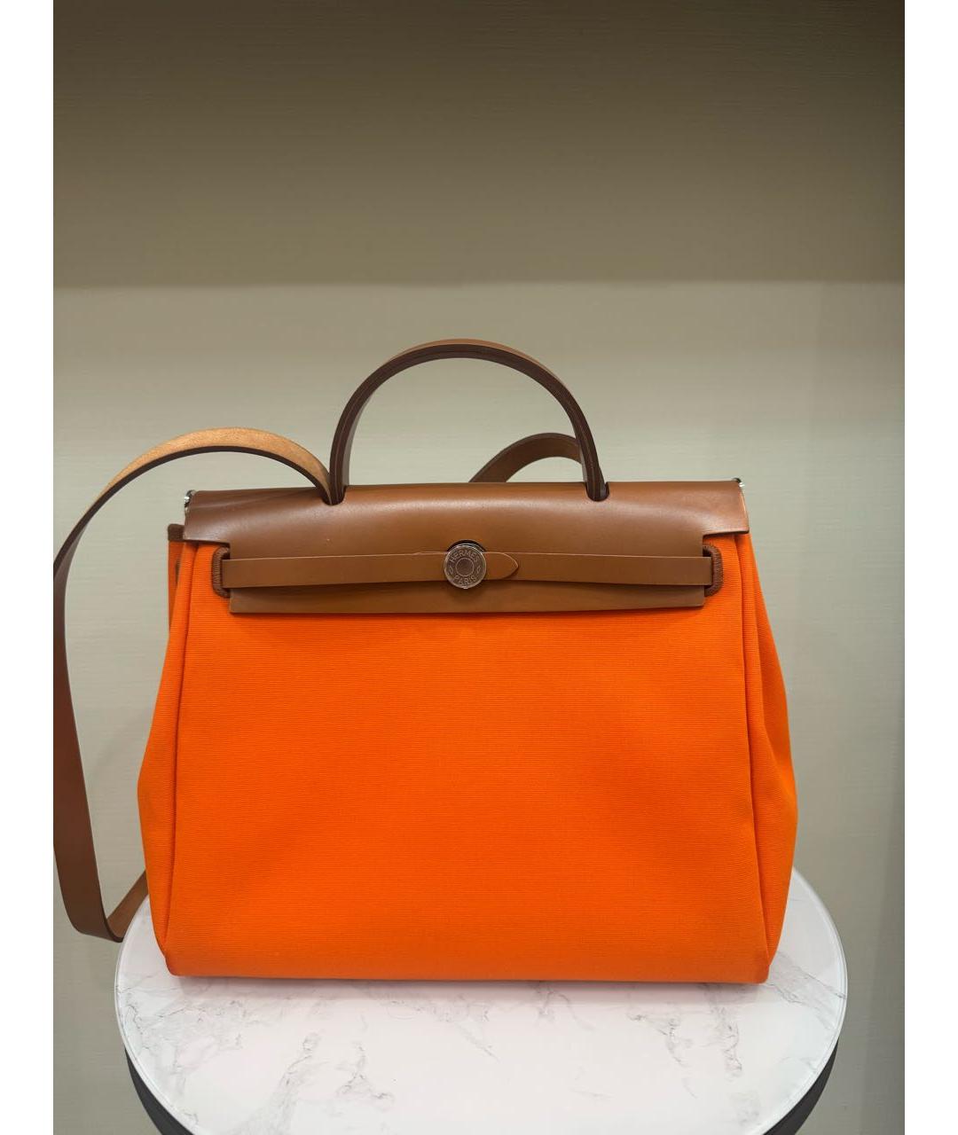 HERMES Оранжевая сумка с короткими ручками, фото 6