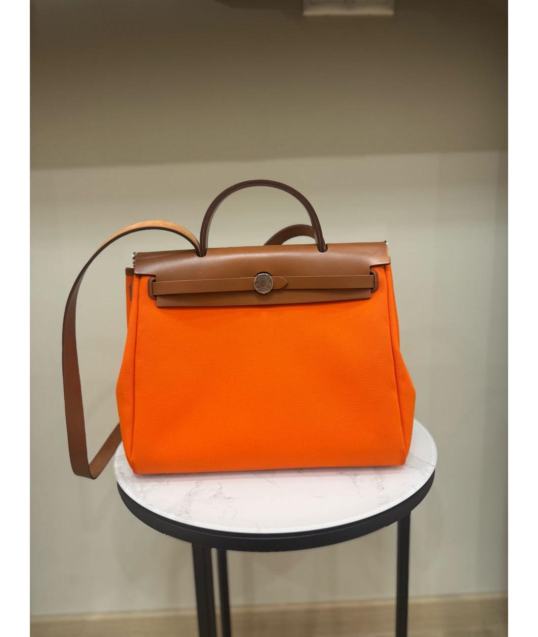 HERMES Оранжевая сумка с короткими ручками, фото 5