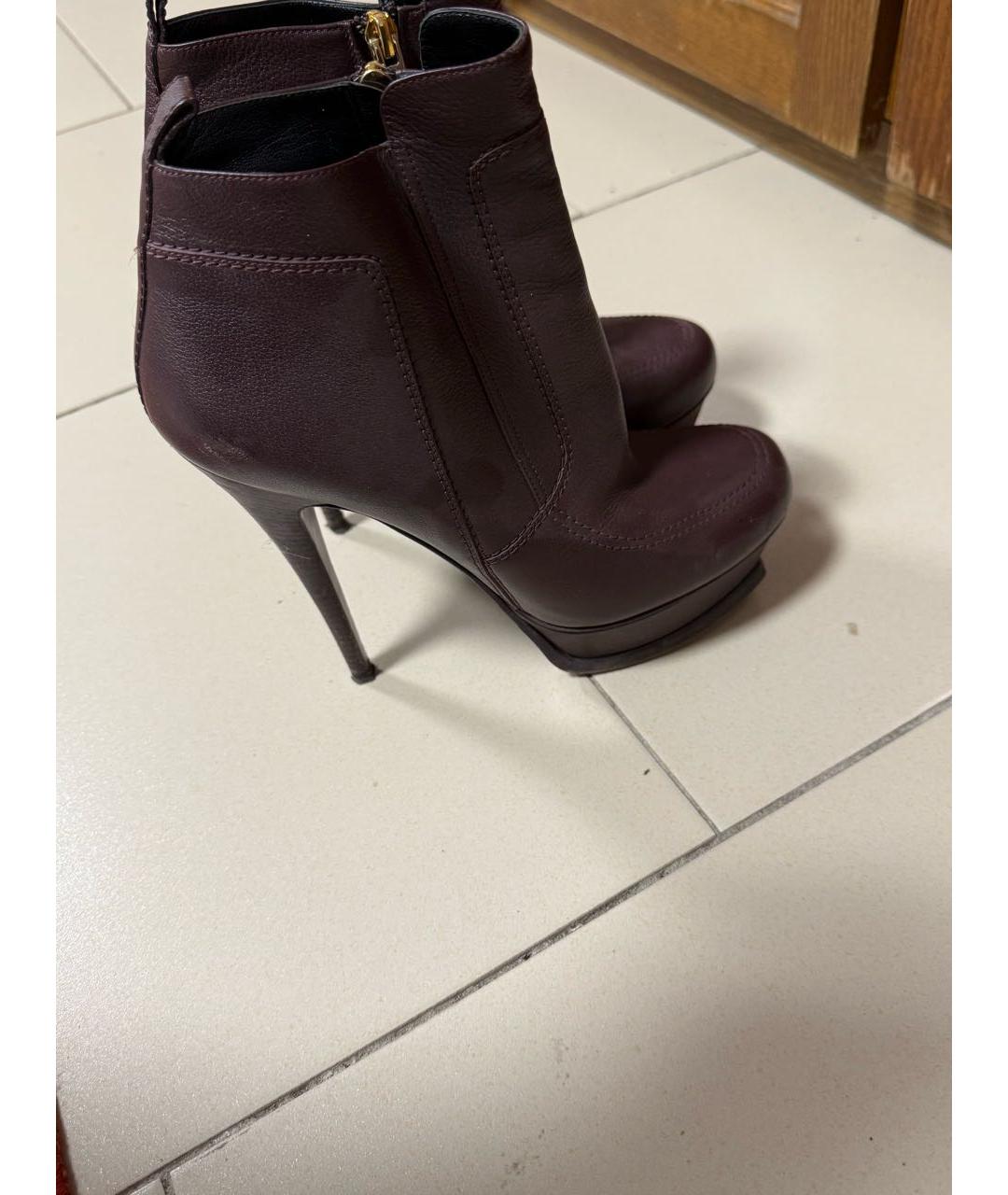 SAINT LAURENT Коричневые кожаные ботильоны, фото 2