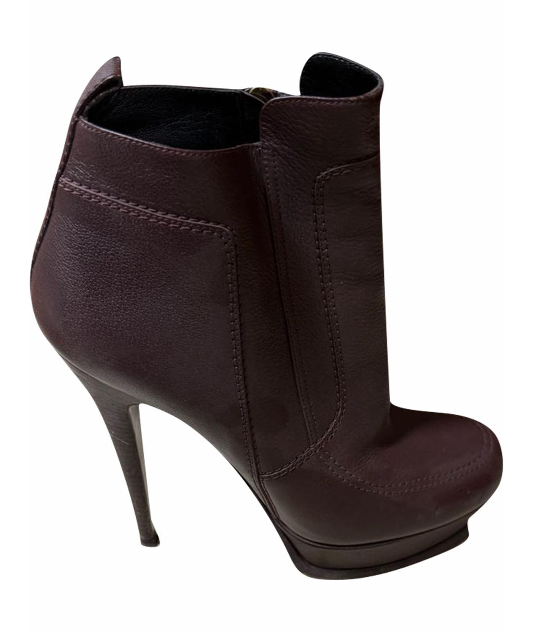 SAINT LAURENT Коричневые кожаные ботильоны, фото 1