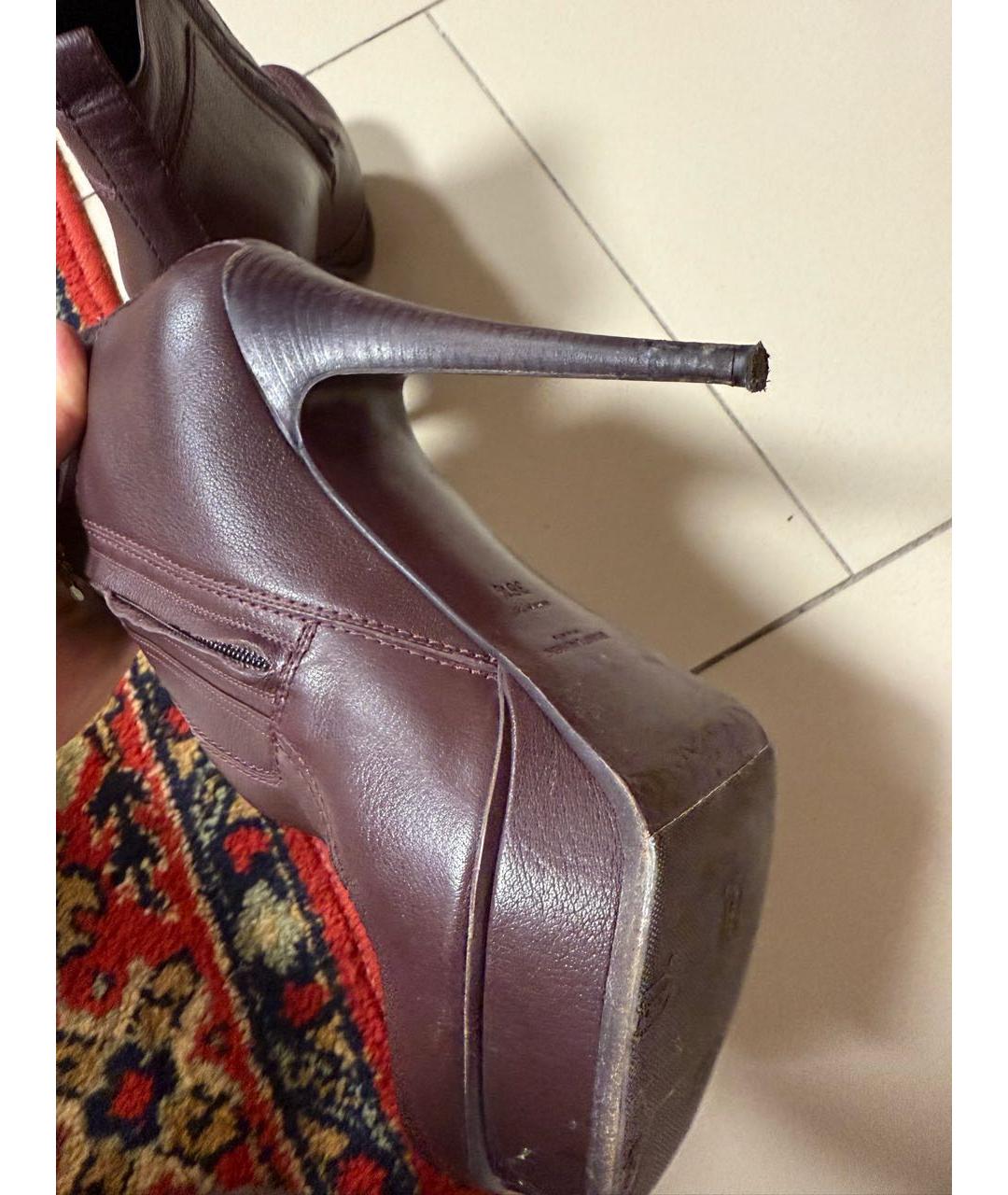 SAINT LAURENT Коричневые кожаные ботильоны, фото 6