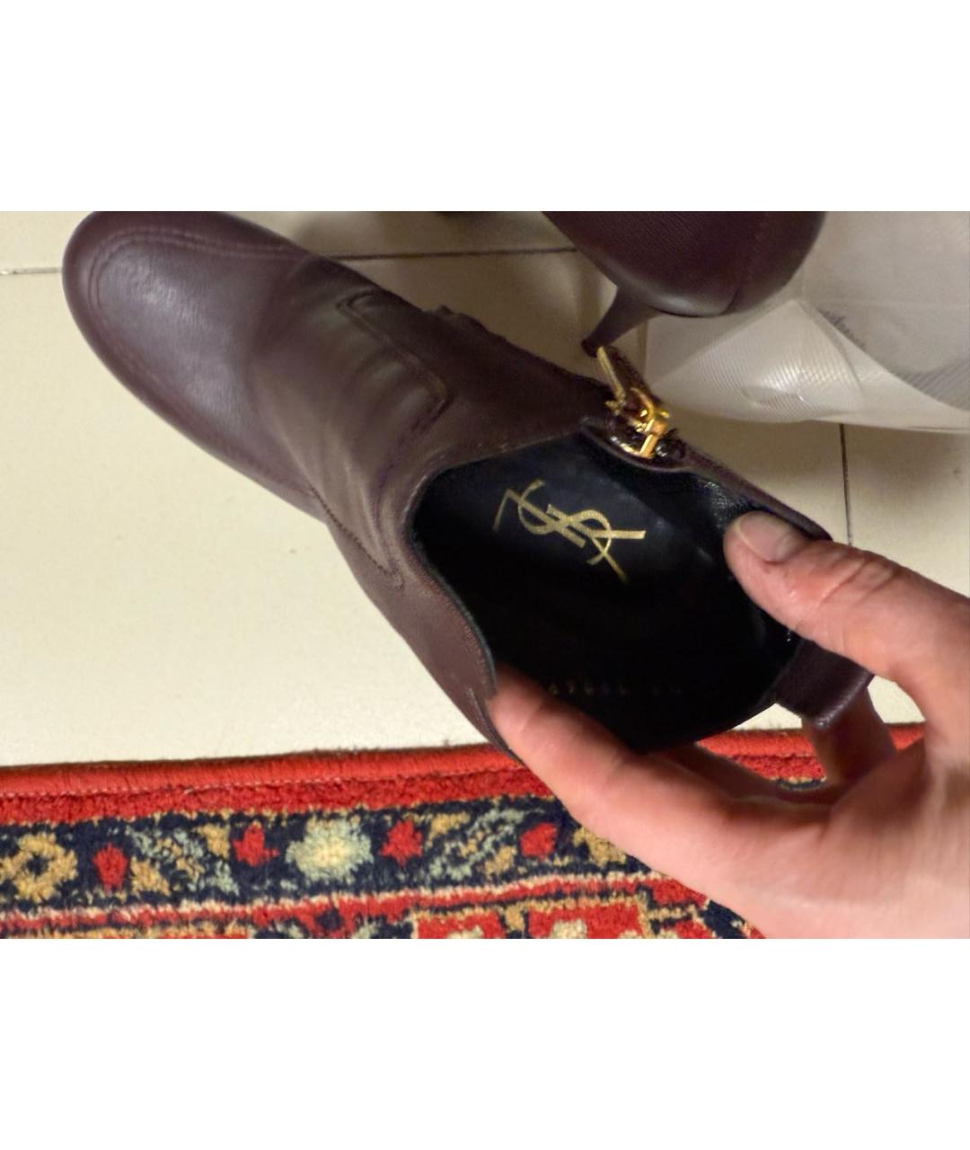 SAINT LAURENT Коричневые кожаные ботильоны, фото 7