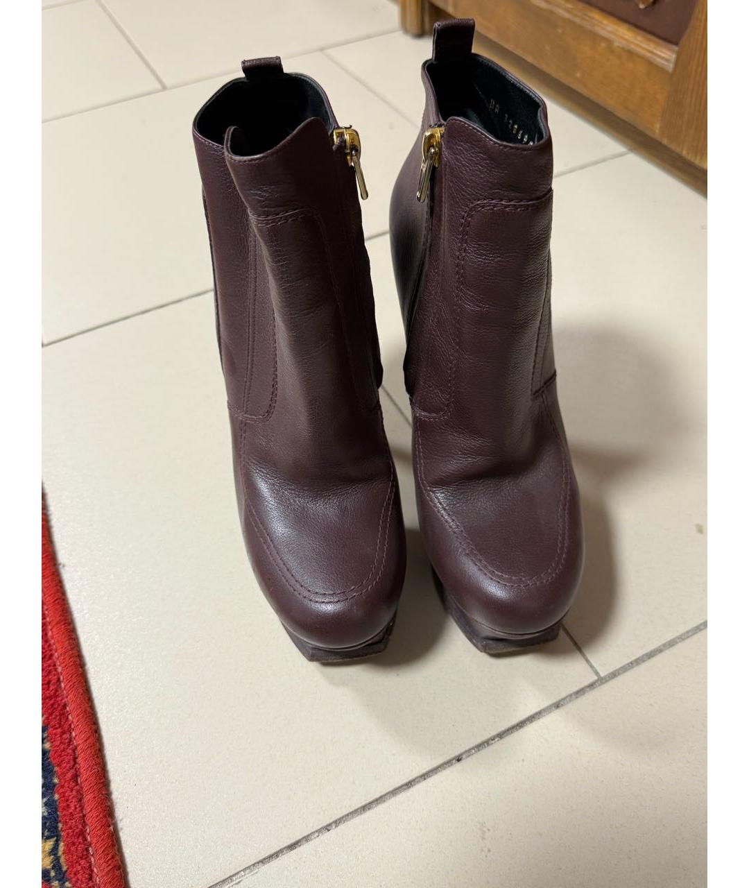 SAINT LAURENT Коричневые кожаные ботильоны, фото 3