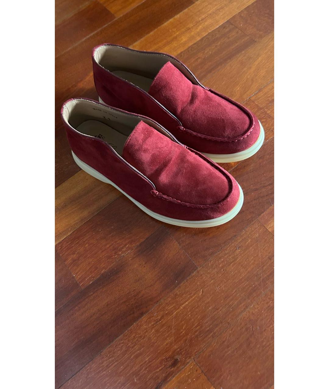 LORO PIANA Бордовые замшевые лоферы и мокасины, фото 8