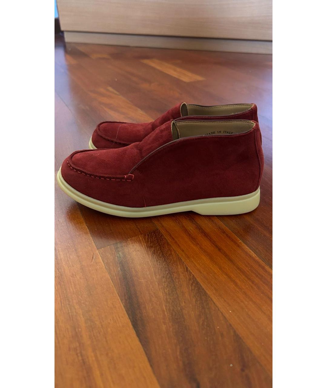 LORO PIANA Бордовые замшевые лоферы и мокасины, фото 3