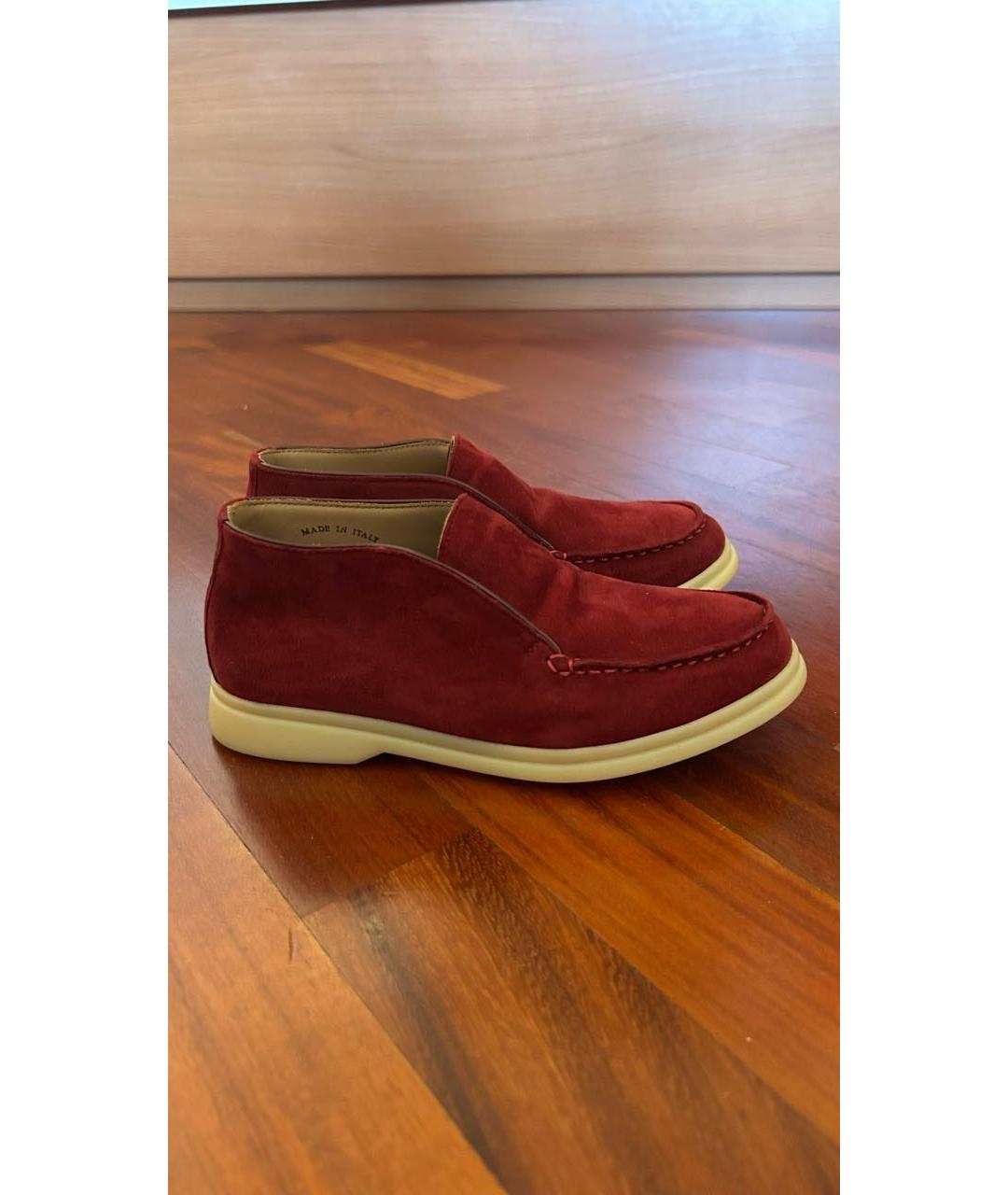 LORO PIANA Бордовые замшевые лоферы и мокасины, фото 2