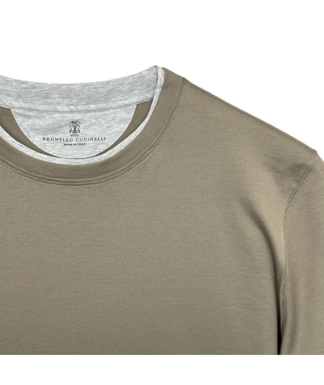 BRUNELLO CUCINELLI Хаки хлопковая футболка, фото 2