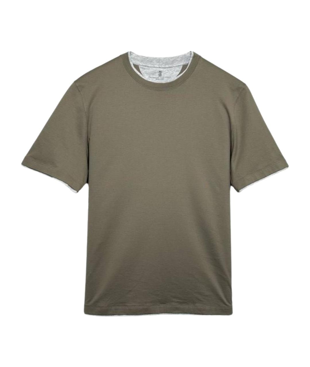 BRUNELLO CUCINELLI Хаки хлопковая футболка, фото 1