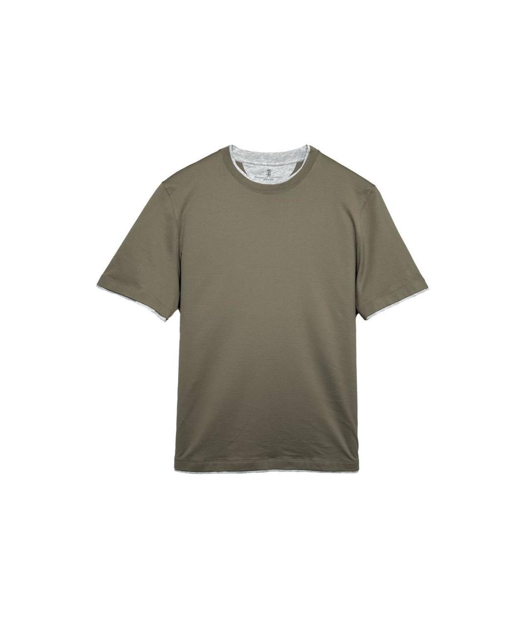 BRUNELLO CUCINELLI Хаки хлопковая футболка, фото 4