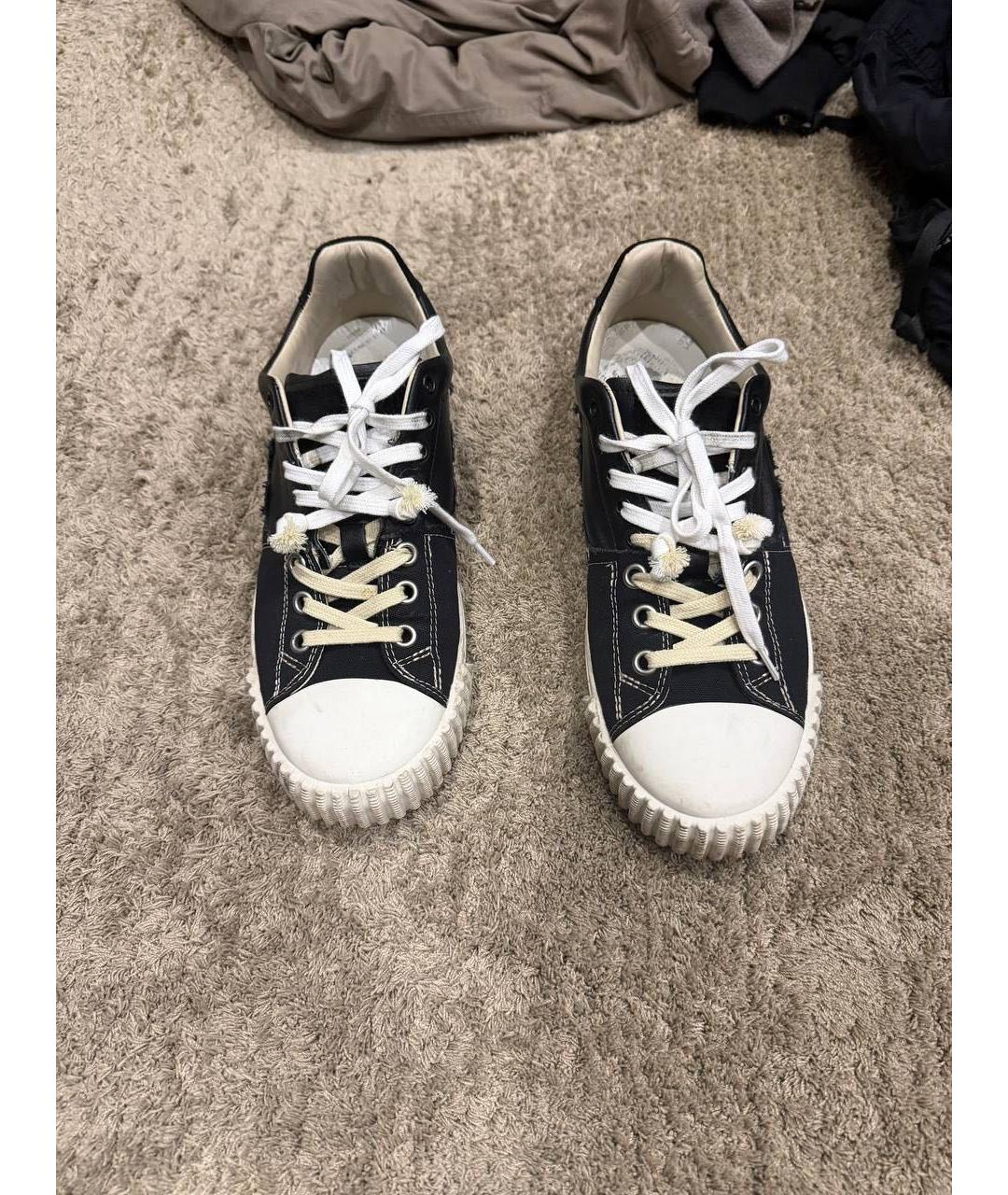 MAISON MARGIELA Антрацитовые кожаные низкие кроссовки / кеды, фото 2