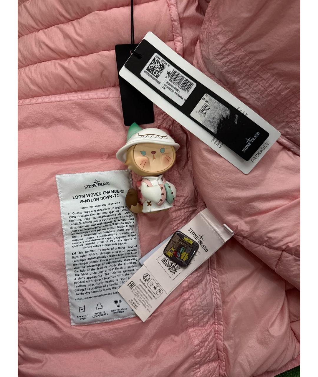 STONE ISLAND Розовый полиамидовый пуховик, фото 4