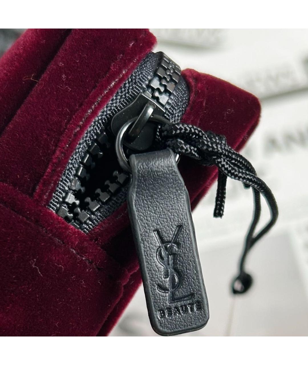 SAINT LAURENT Бордовая бархатная косметичка, фото 4