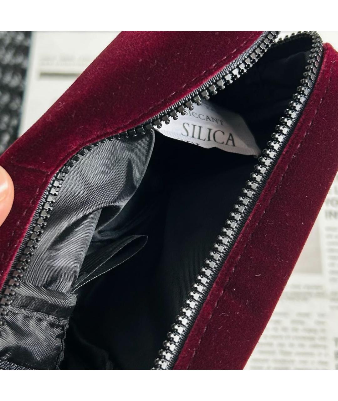SAINT LAURENT Бордовая бархатная косметичка, фото 5