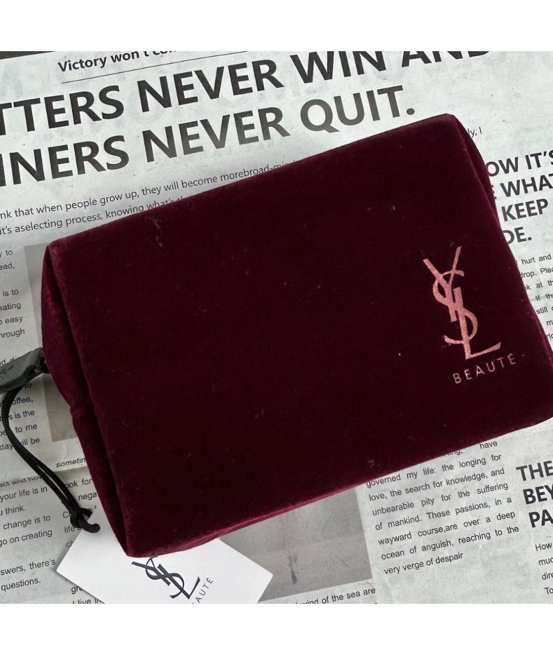 SAINT LAURENT Бордовая бархатная косметичка, фото 2