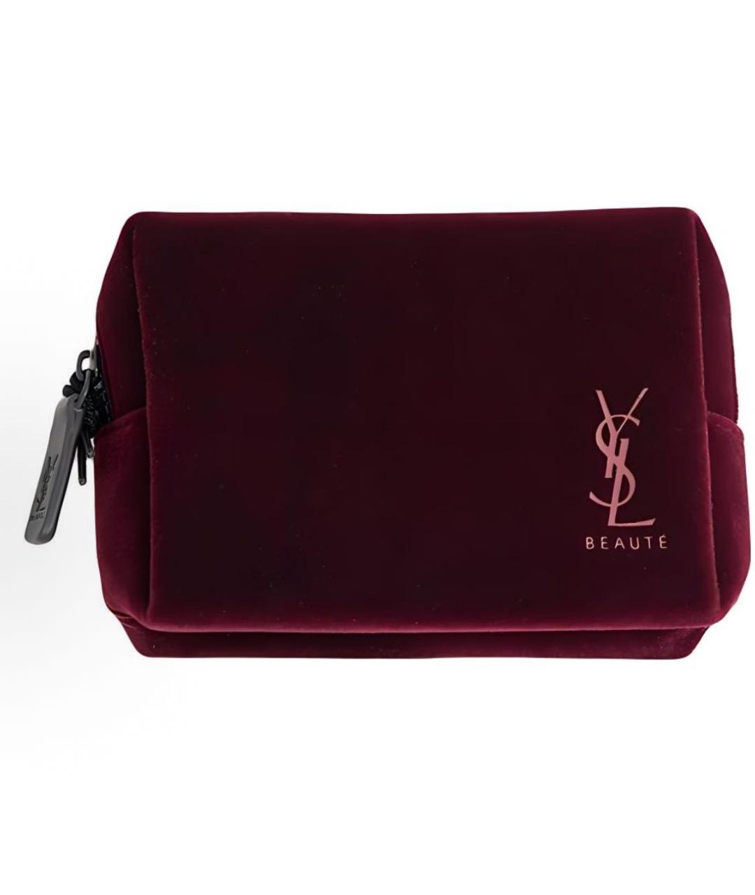 SAINT LAURENT Бордовая бархатная косметичка, фото 7