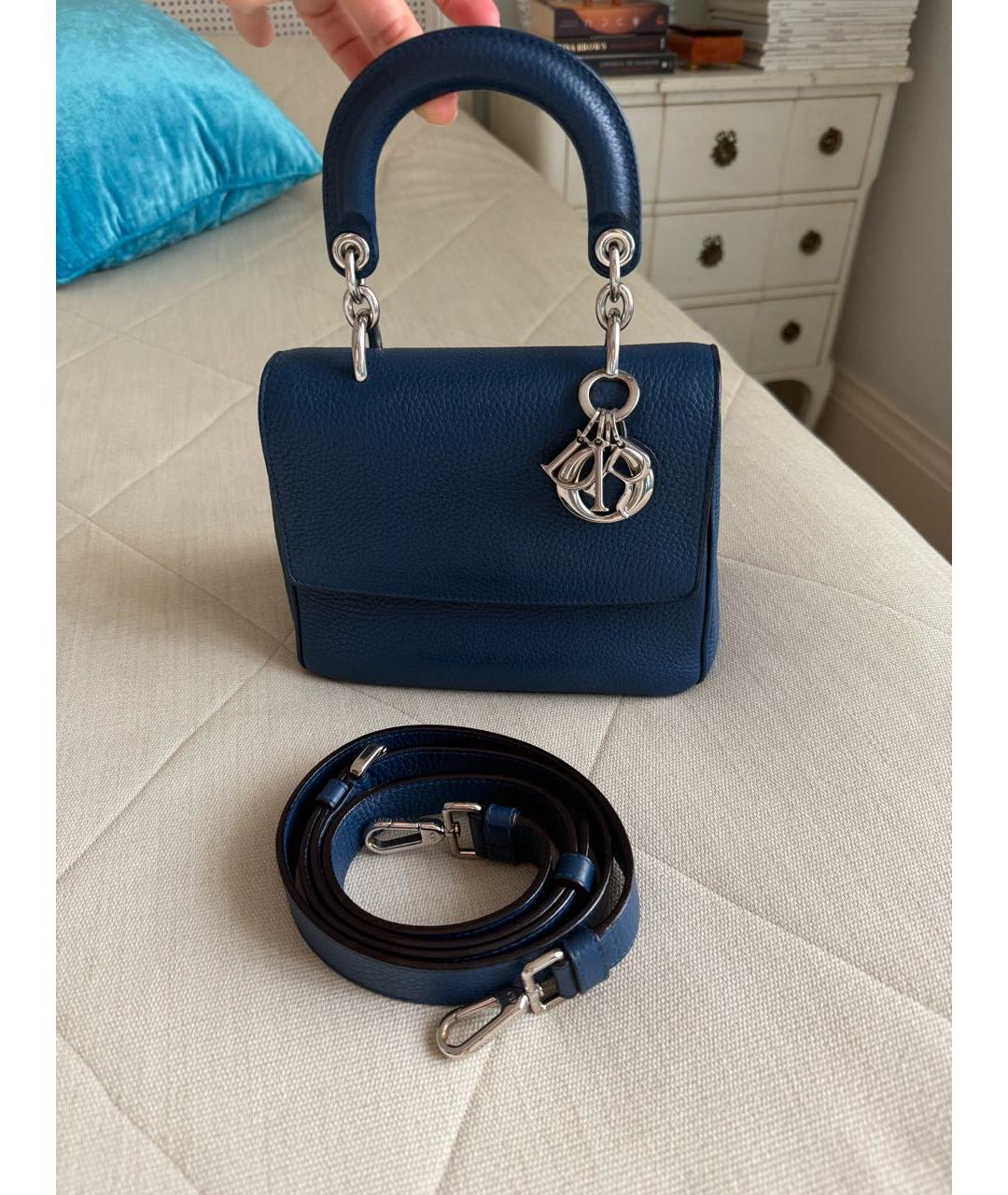 CHRISTIAN DIOR Темно-синяя кожаная сумка с короткими ручками, фото 9