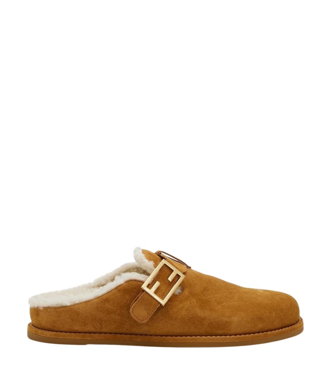 FENDI Коричневые замшевые мюли, фото 1