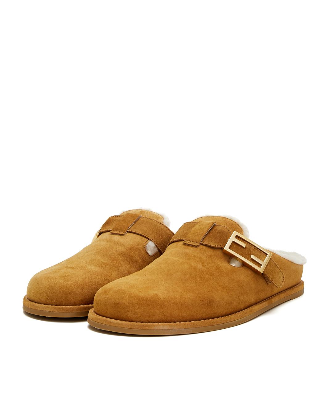 FENDI Коричневые замшевые мюли, фото 2