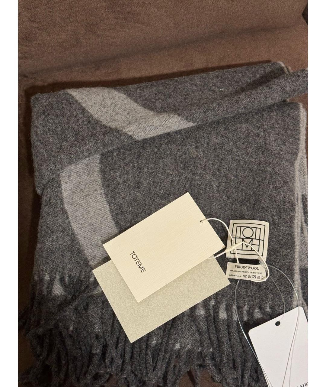 TOTEME Серый шерстяной шарф, фото 2