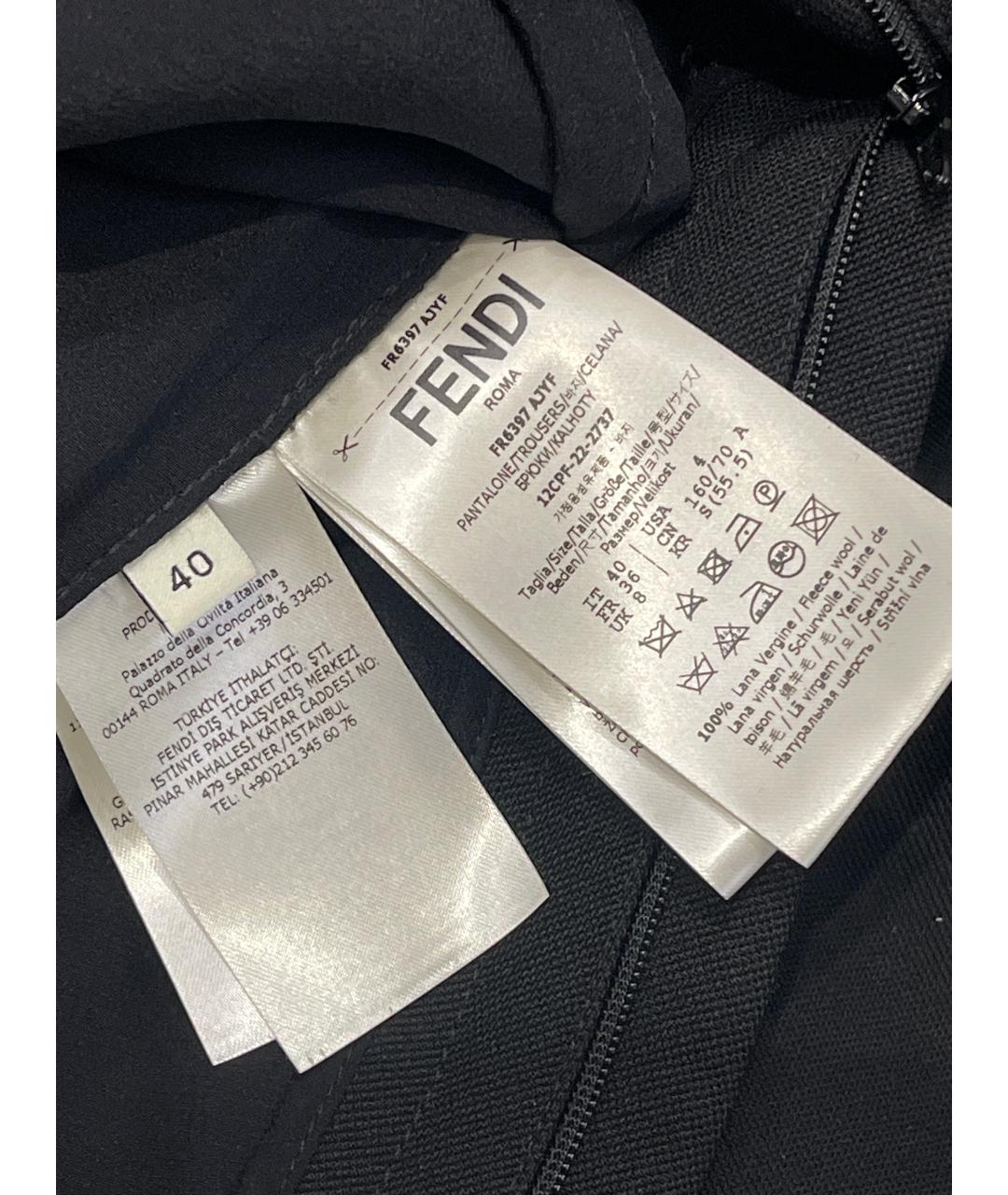 FENDI Черные шерстяные прямые брюки, фото 5