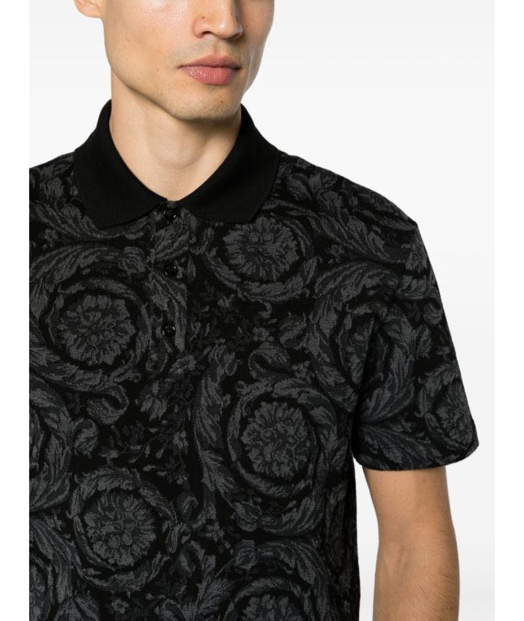 VERSACE Черное хлопковое поло с коротким рукавом, фото 2