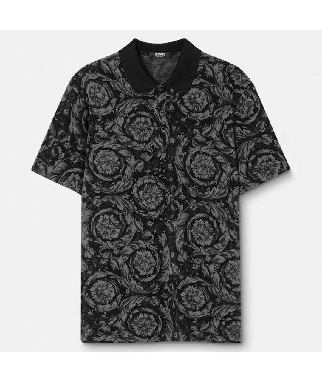 VERSACE Черное хлопковое поло с коротким рукавом, фото 5