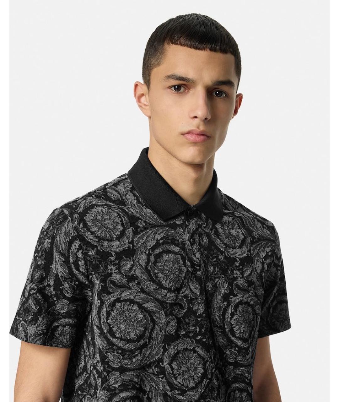 VERSACE Черное хлопковое поло с коротким рукавом, фото 4