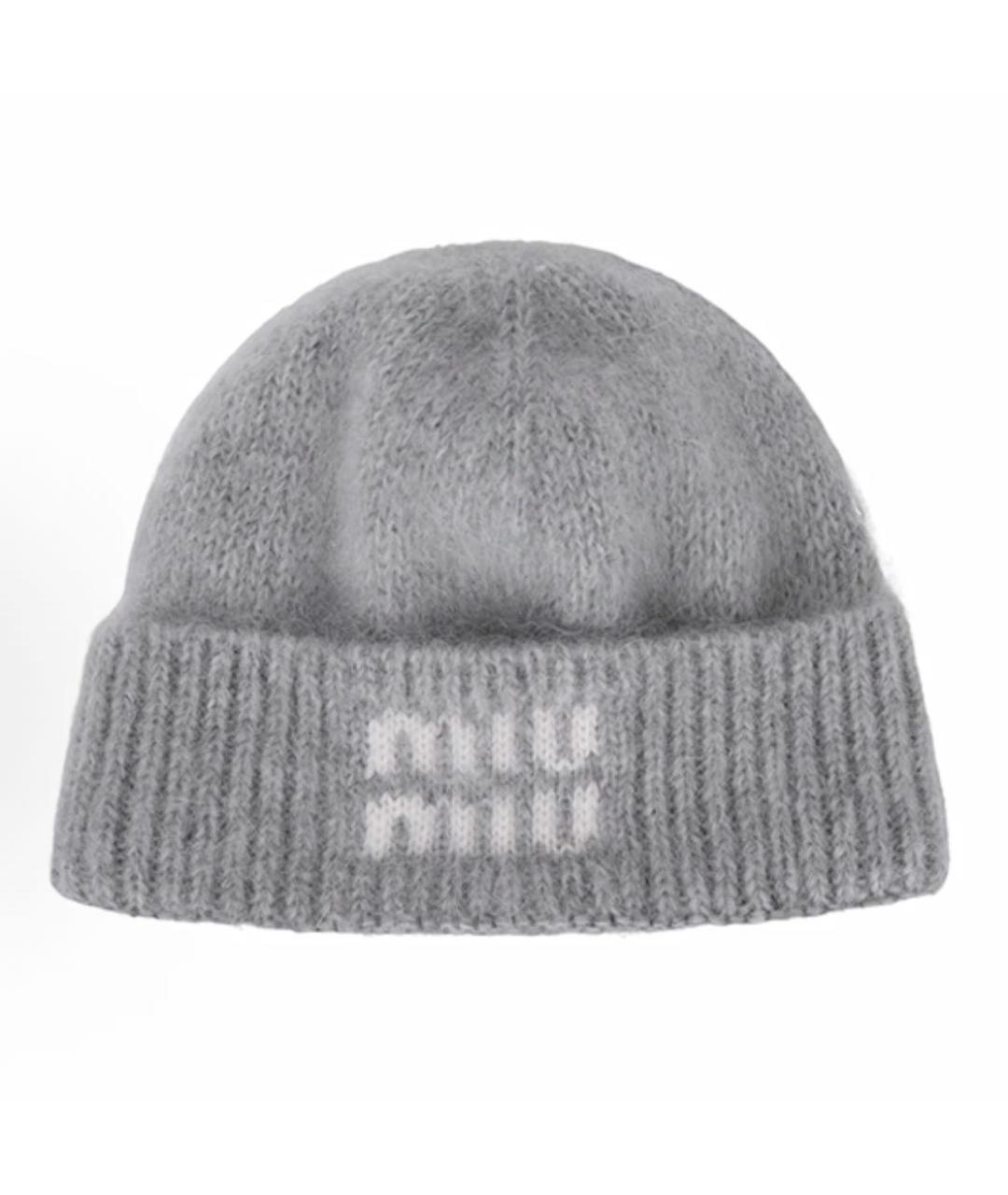 MIU MIU Серая шерстяная шапка, фото 5
