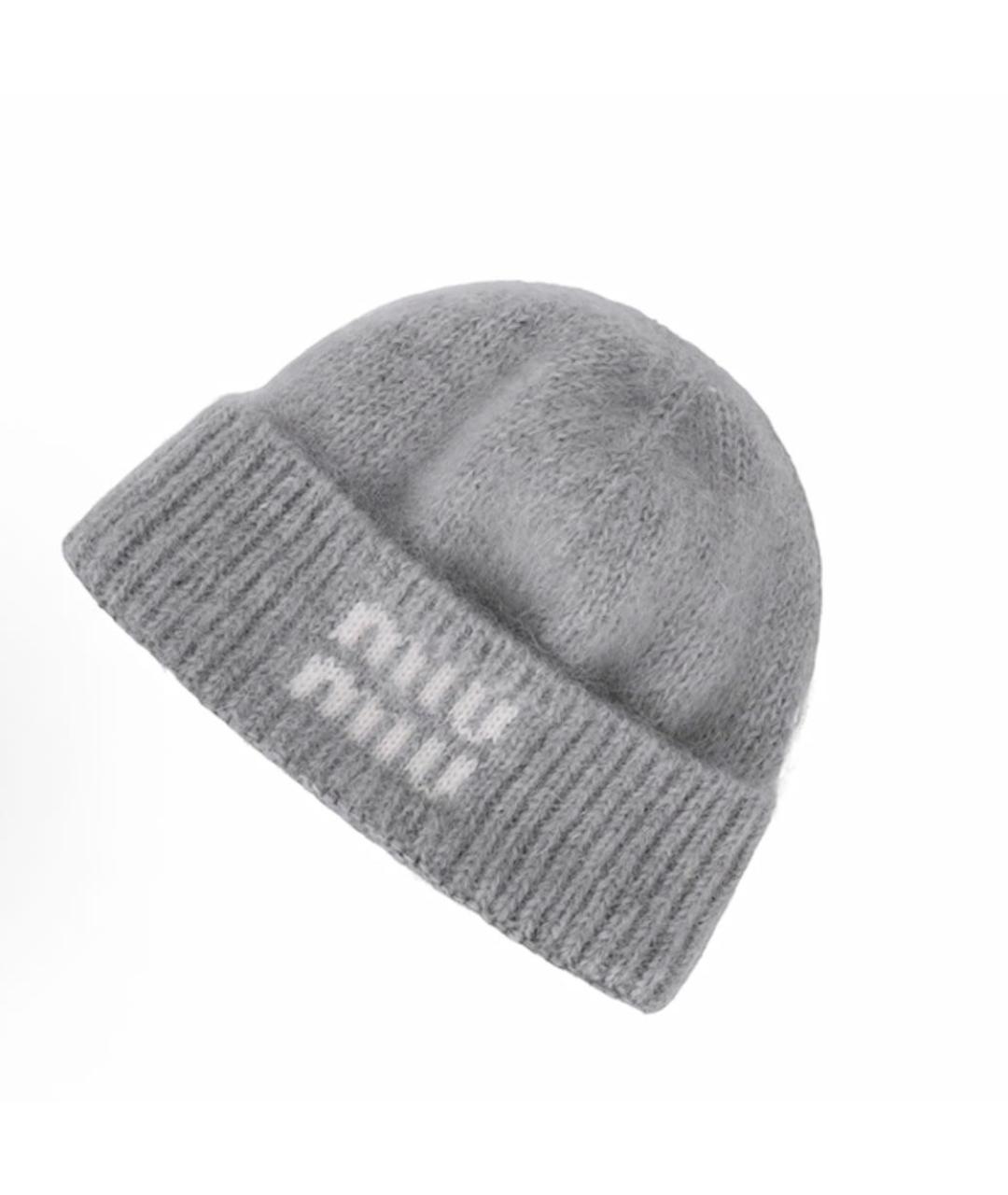 MIU MIU Серая шерстяная шапка, фото 3