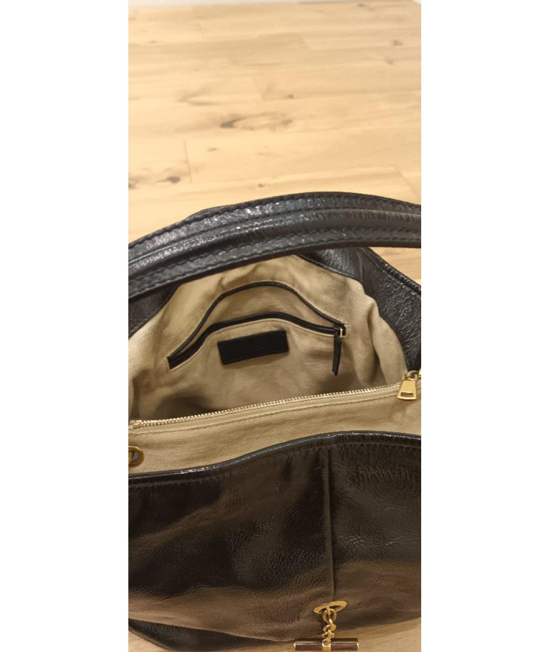 SAINT LAURENT Черная сумка через плечо из лакированной кожи, фото 4