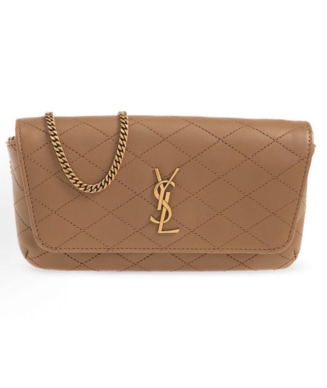SAINT LAURENT Коричневая кожаная сумка через плечо, фото 5