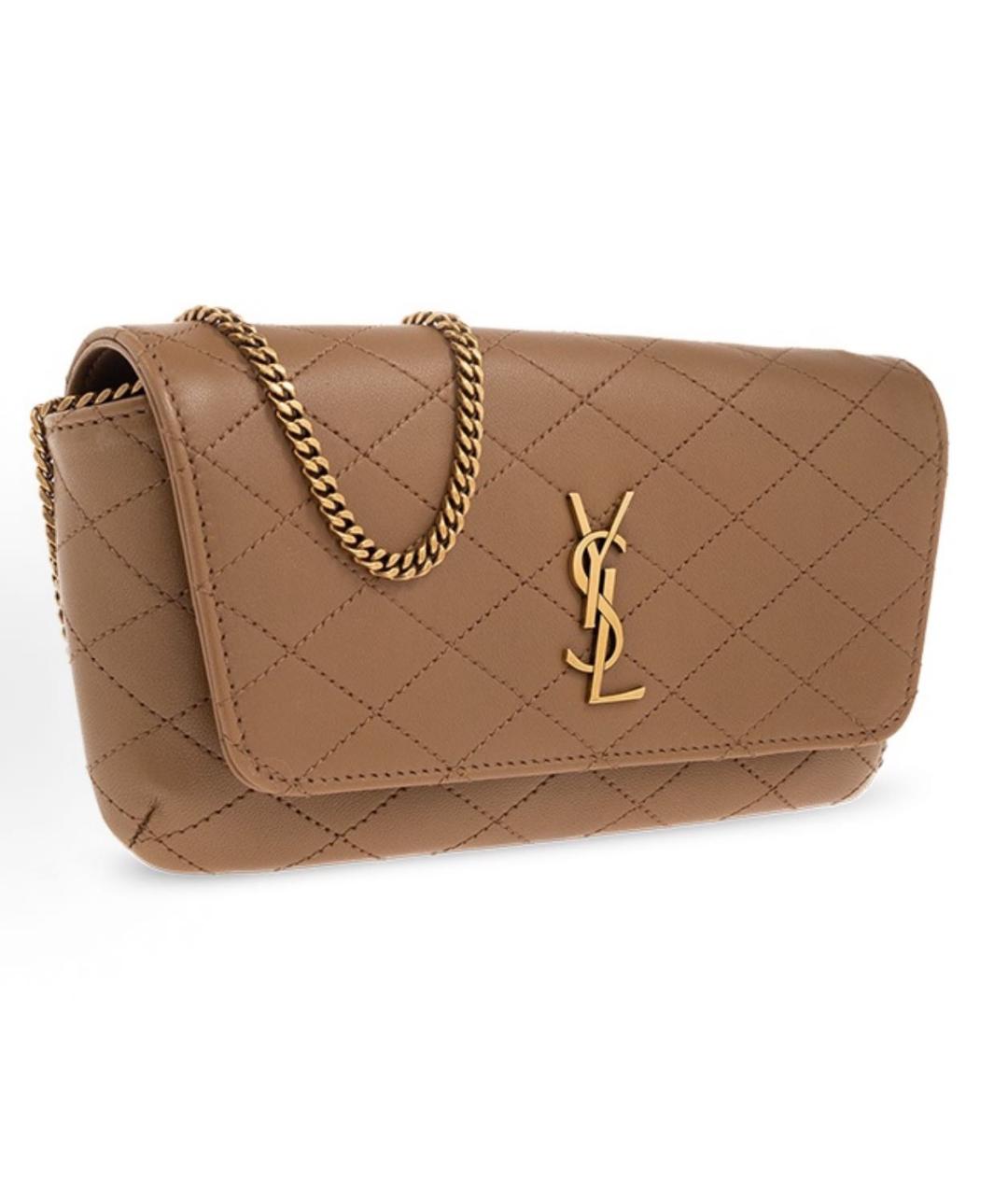 SAINT LAURENT Коричневая кожаная сумка через плечо, фото 2