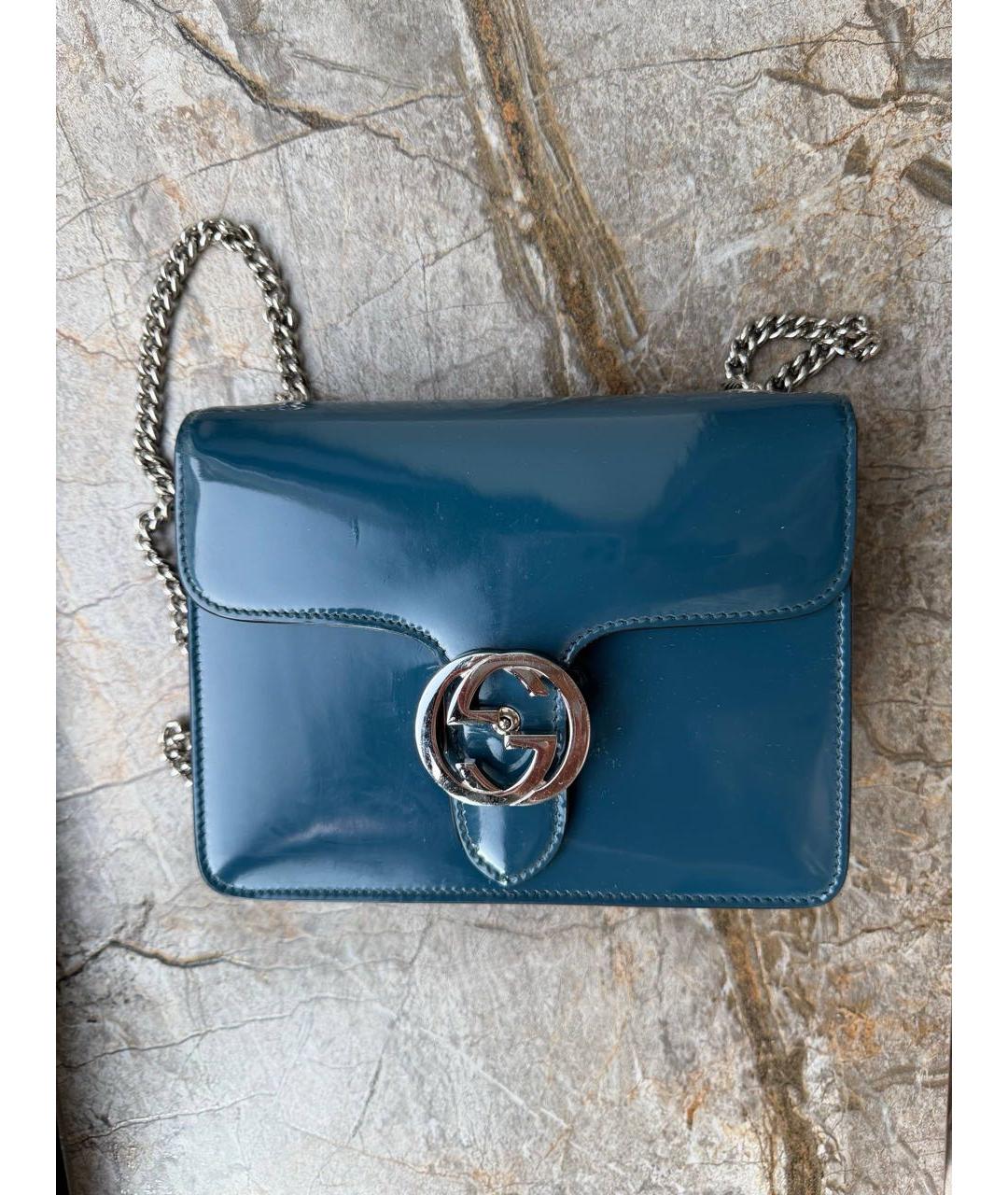GUCCI Темно-синяя сумка через плечо из лакированной кожи, фото 7