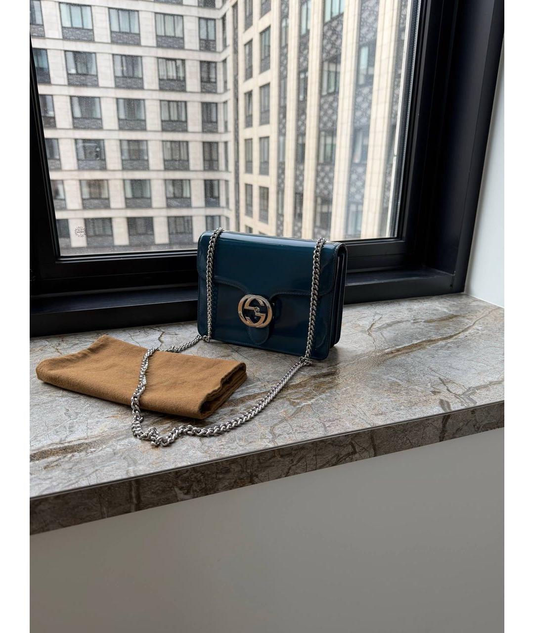 GUCCI Темно-синяя сумка через плечо из лакированной кожи, фото 2