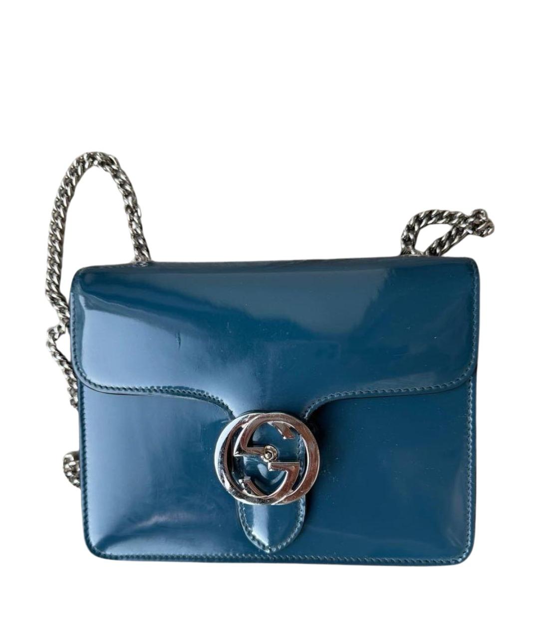 GUCCI Темно-синяя сумка через плечо из лакированной кожи, фото 1