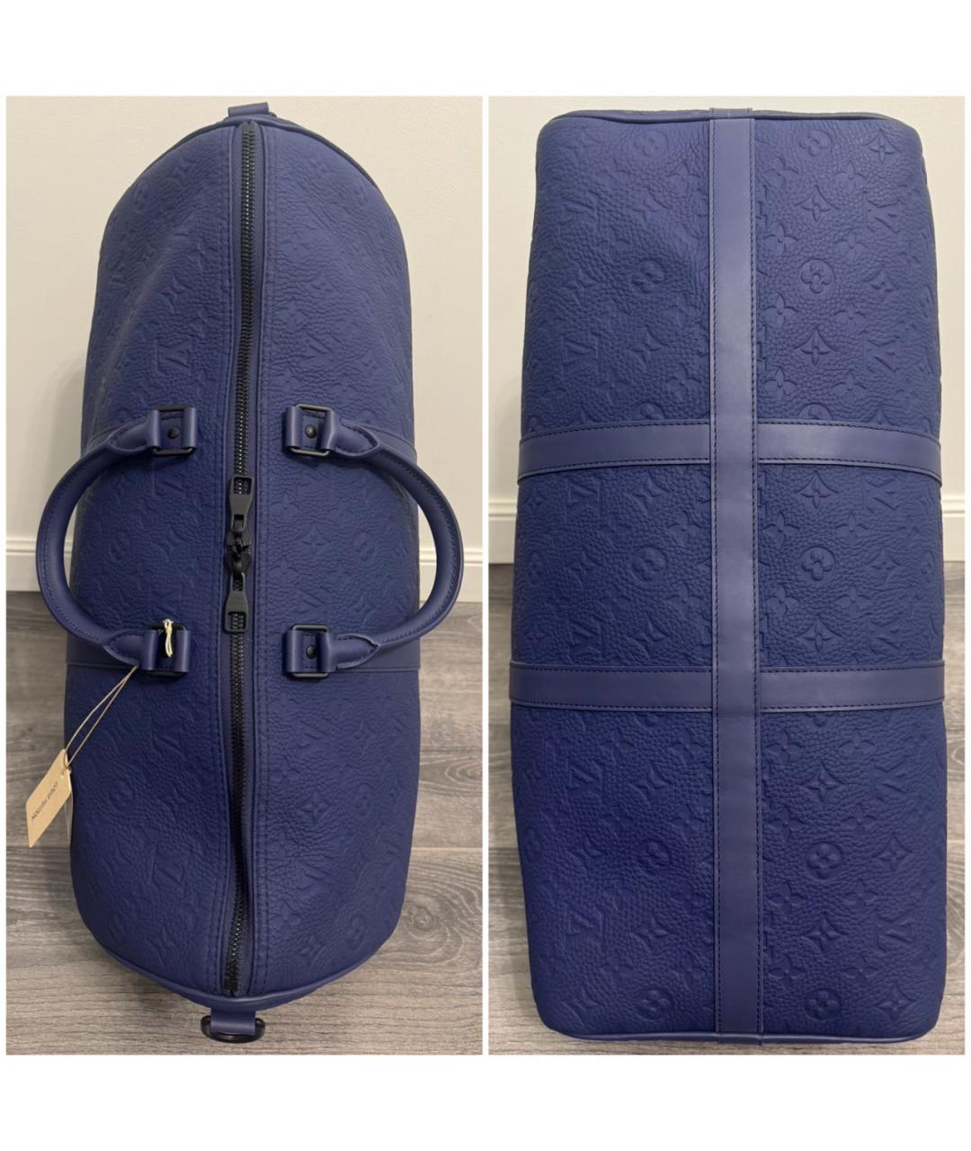 LOUIS VUITTON Темно-синяя кожаная дорожная/спортивная сумка, фото 4