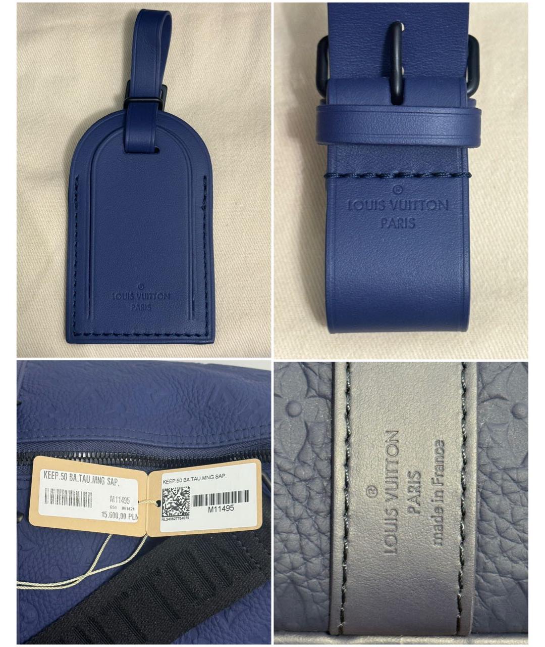 LOUIS VUITTON Темно-синяя кожаная дорожная/спортивная сумка, фото 5