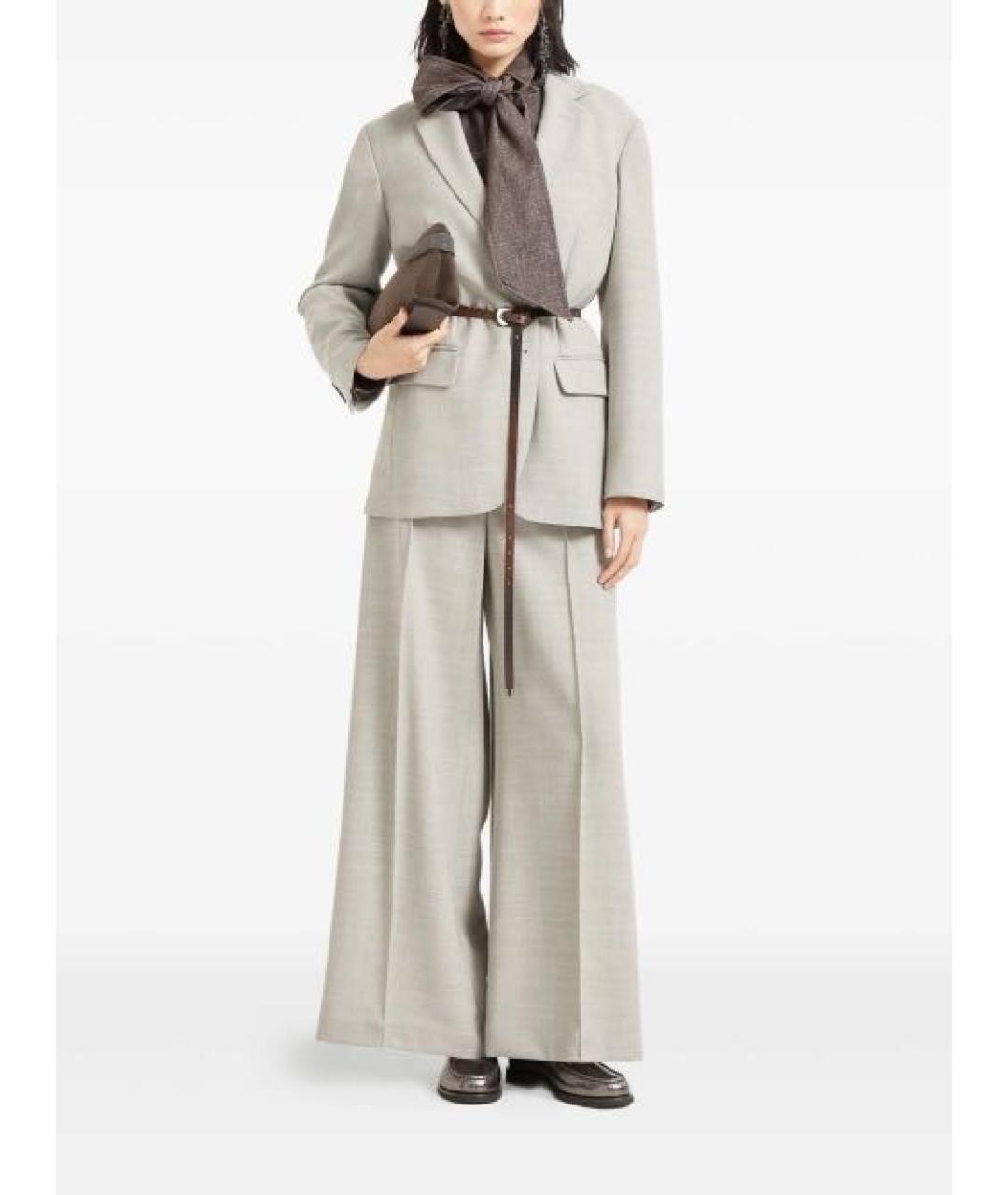 BRUNELLO CUCINELLI Серые шерстяные брюки широкие, фото 3