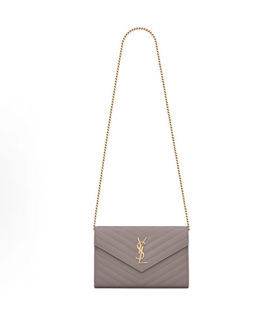 SAINT LAURENT Серая кожаная сумка через плечо, фото 2
