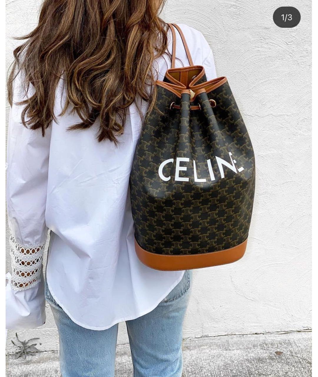 CELINE Коричневый кожаный рюкзак, фото 8