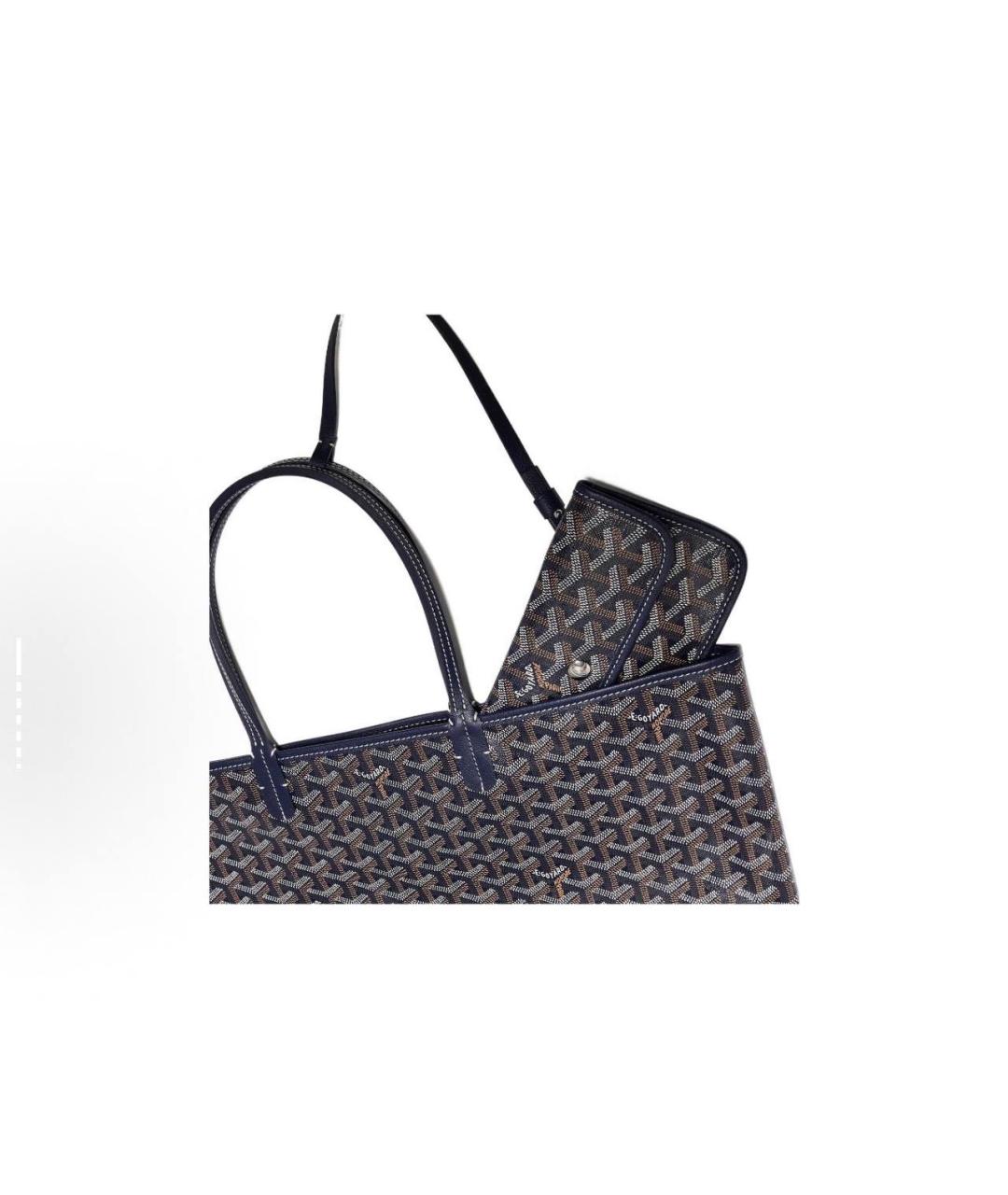 GOYARD Темно-синяя кожаная сумка с короткими ручками, фото 4