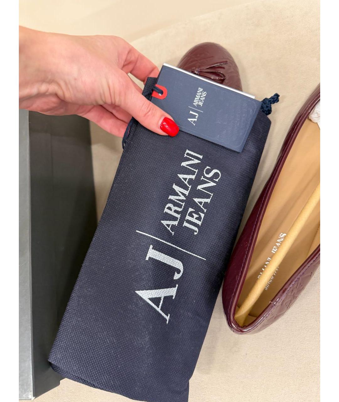 ARMANI JEANS Бордовые кожаные балетки, фото 5