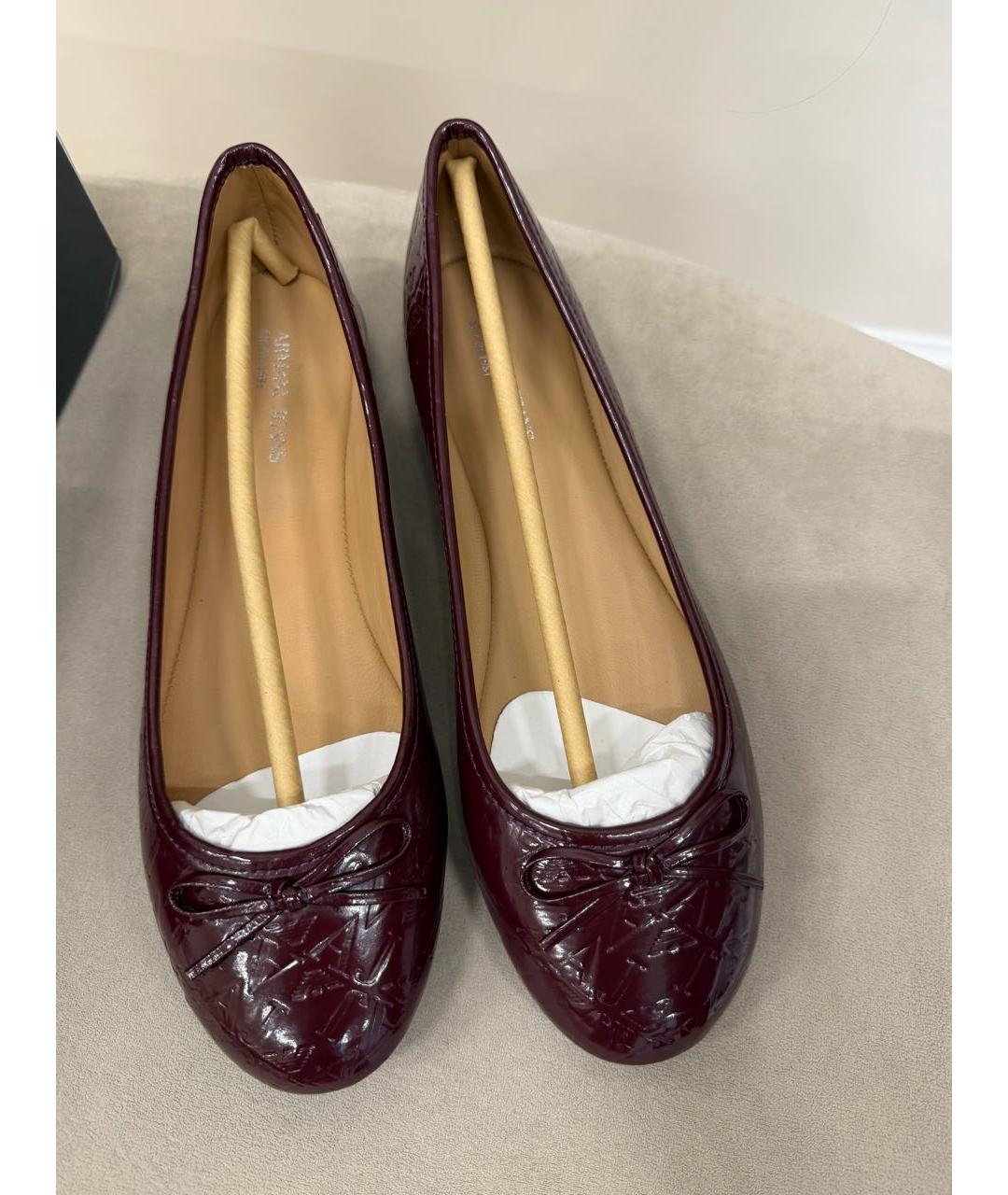 ARMANI JEANS Бордовые кожаные балетки, фото 2