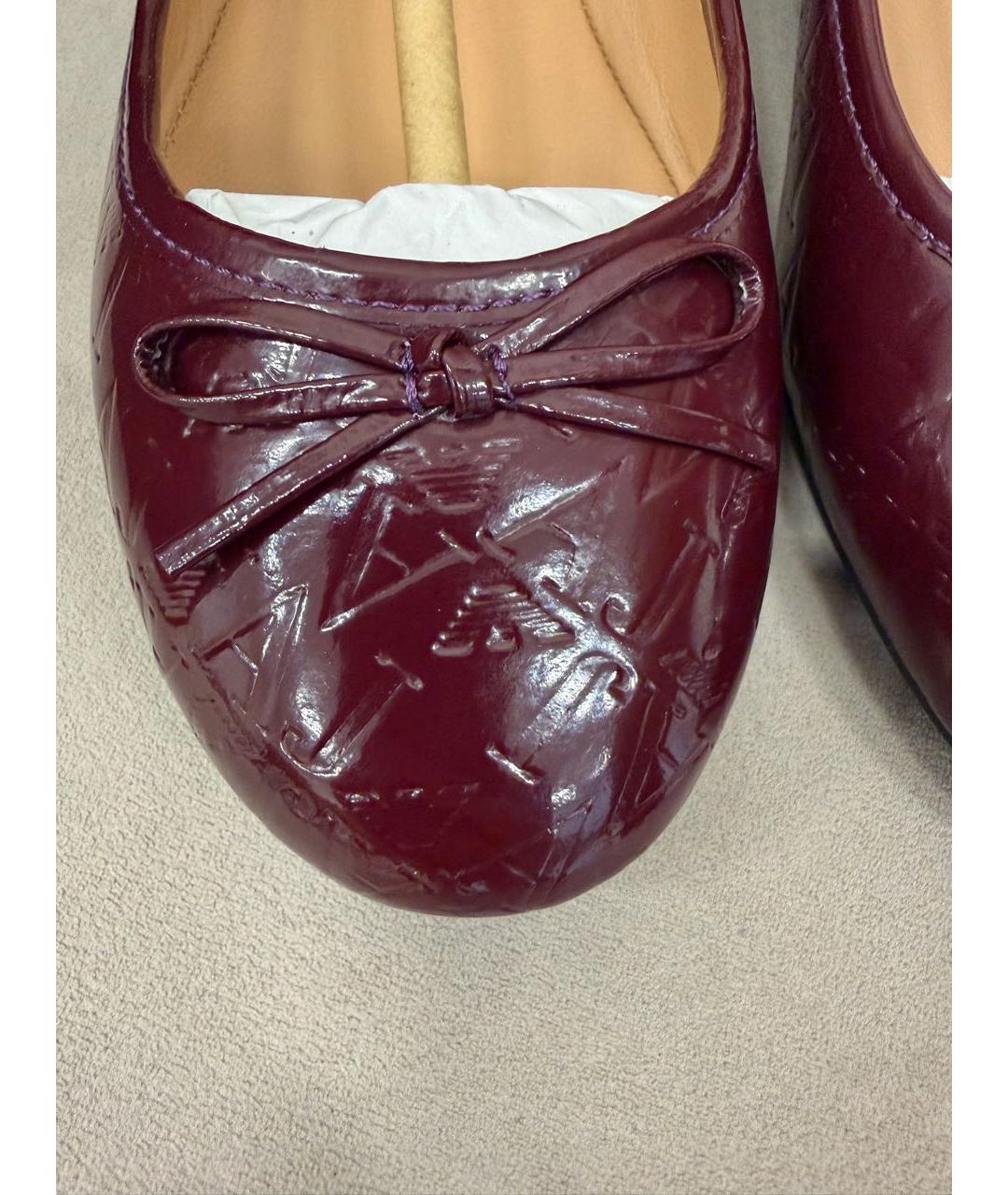 ARMANI JEANS Бордовые кожаные балетки, фото 7