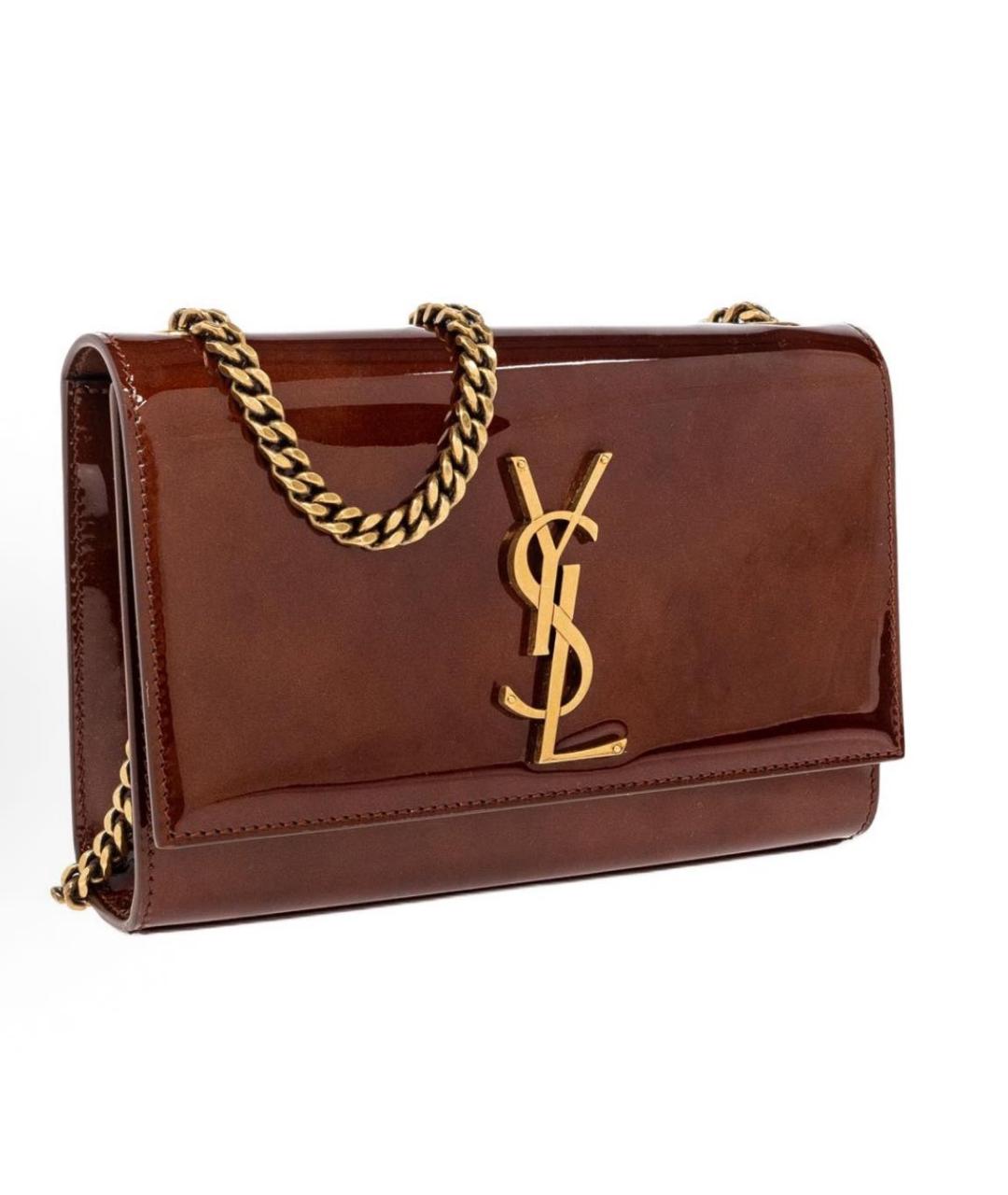 SAINT LAURENT Коричневая сумка через плечо из лакированной кожи, фото 2
