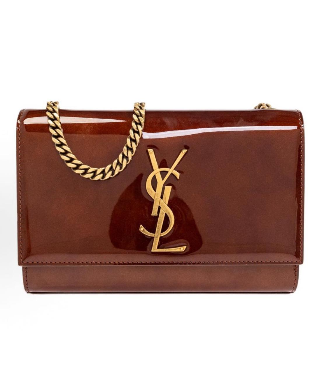 SAINT LAURENT Коричневая сумка через плечо из лакированной кожи, фото 6