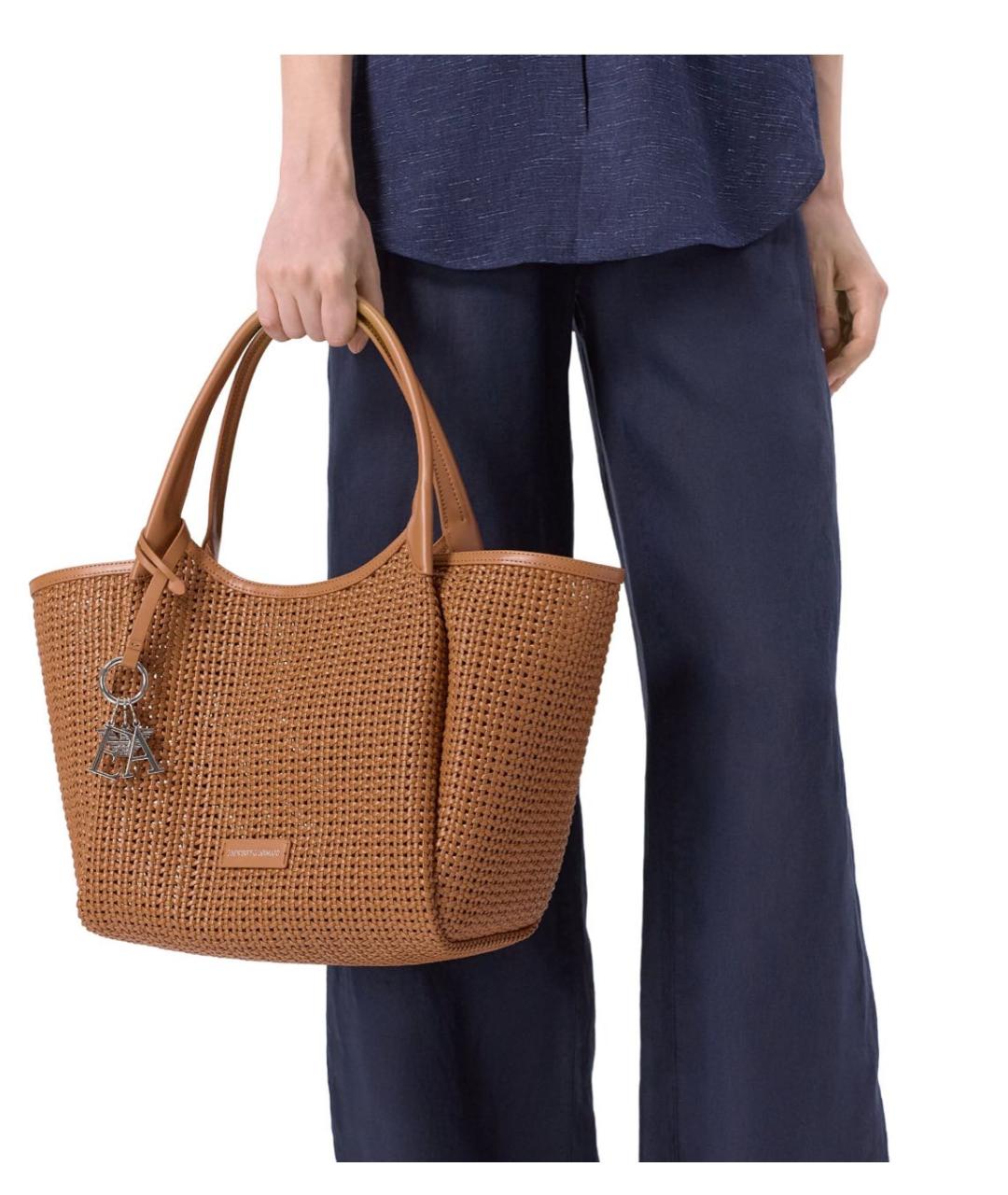 EMPORIO ARMANI Коричневая кожаная сумка с короткими ручками, фото 4