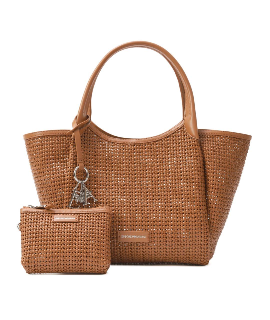 EMPORIO ARMANI Коричневая кожаная сумка с короткими ручками, фото 5