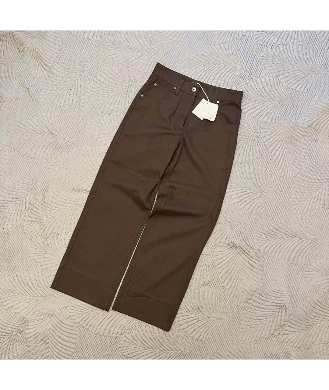 BRUNELLO CUCINELLI Коричневые хлопковые брюки широкие, фото 5